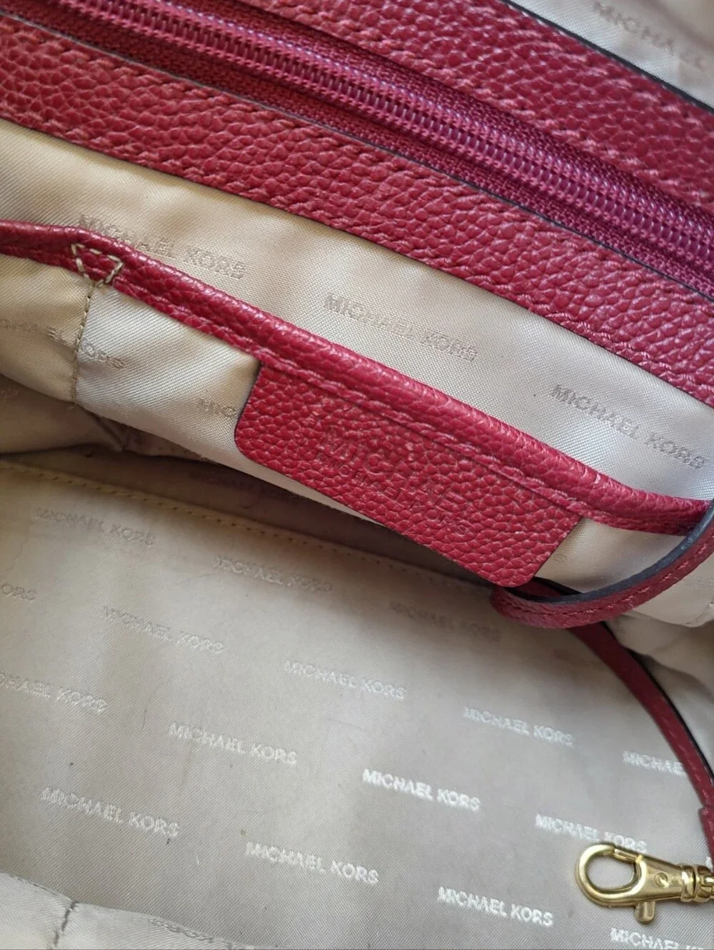 Michael Kors Cranberry Merlot Leather Satchel with Gold Cherry Charm Chain